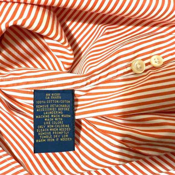 Ralph Lauren Women’s Orange and White Striped Button Down Shirt Blue Pony Size10 - Picture 6 of 7